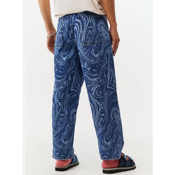 BDG Denim - Urban Outfitters BDG Blue Laser Swirl Print Bow Jean Boyfriend Wide Leg SZ 27x32